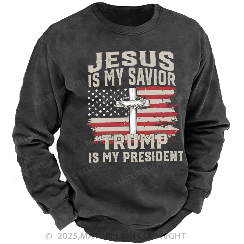 Maturelion Men's Sweatshirts President Trump Sweatshirts Washed Sweatshirts