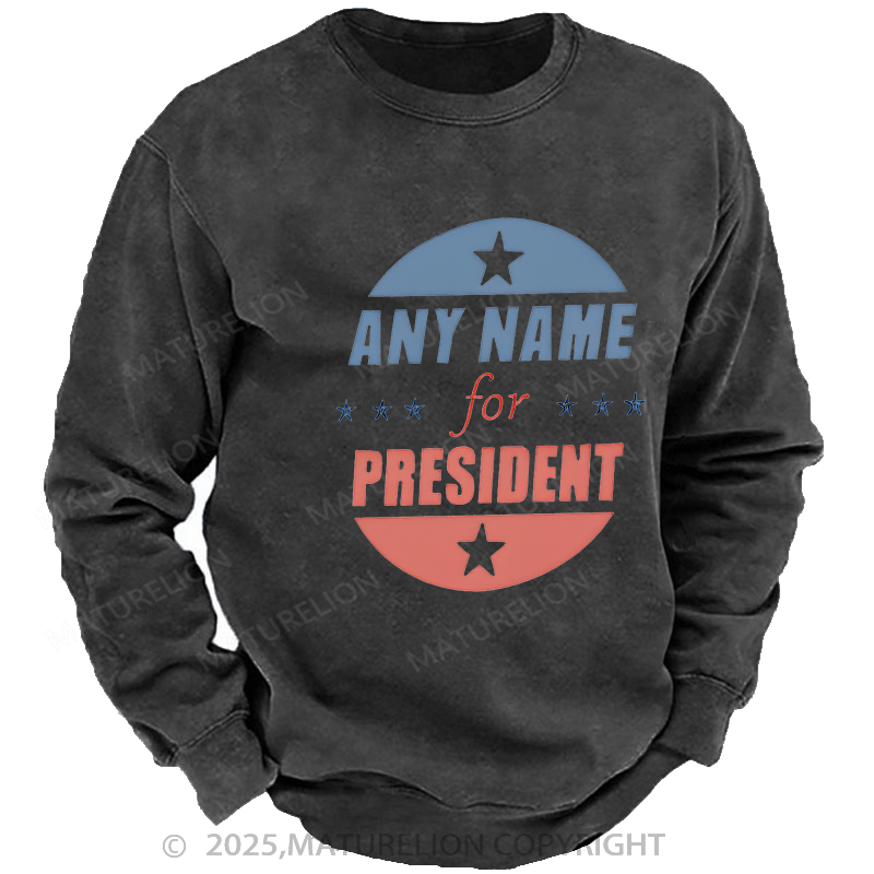 Maturelion Men's Sweatshirts Personalized Name President Sweatshirts Washed Sweatshirts