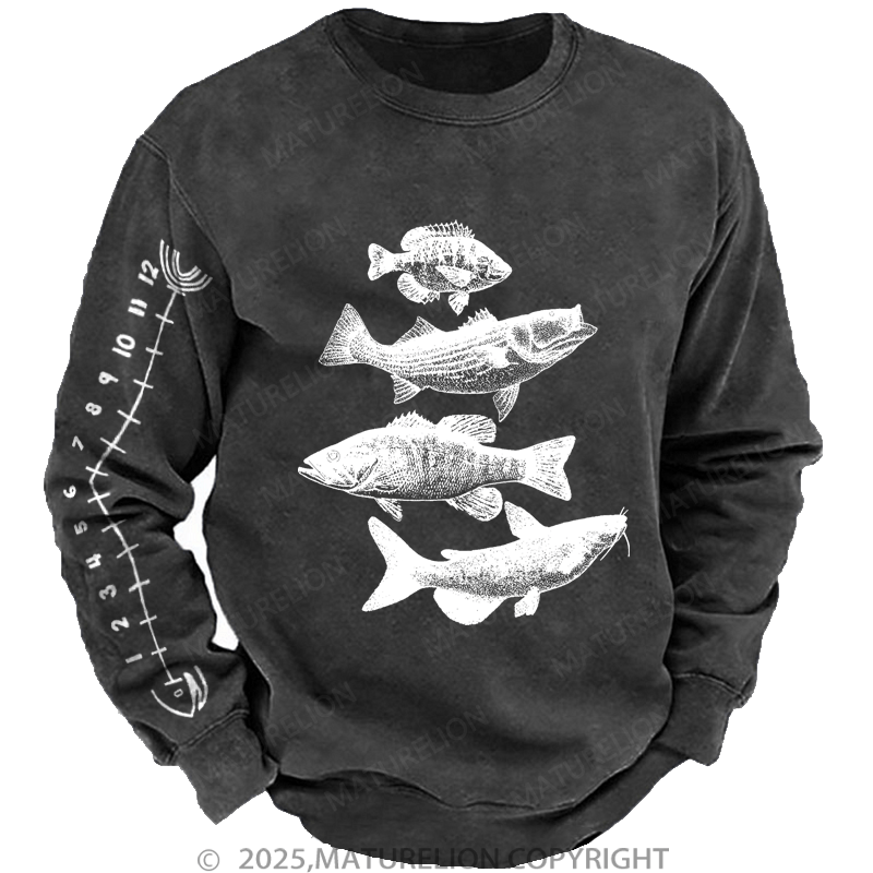 Maturelion Men's Sweatshirt Fishing Ruler Sweatshirt