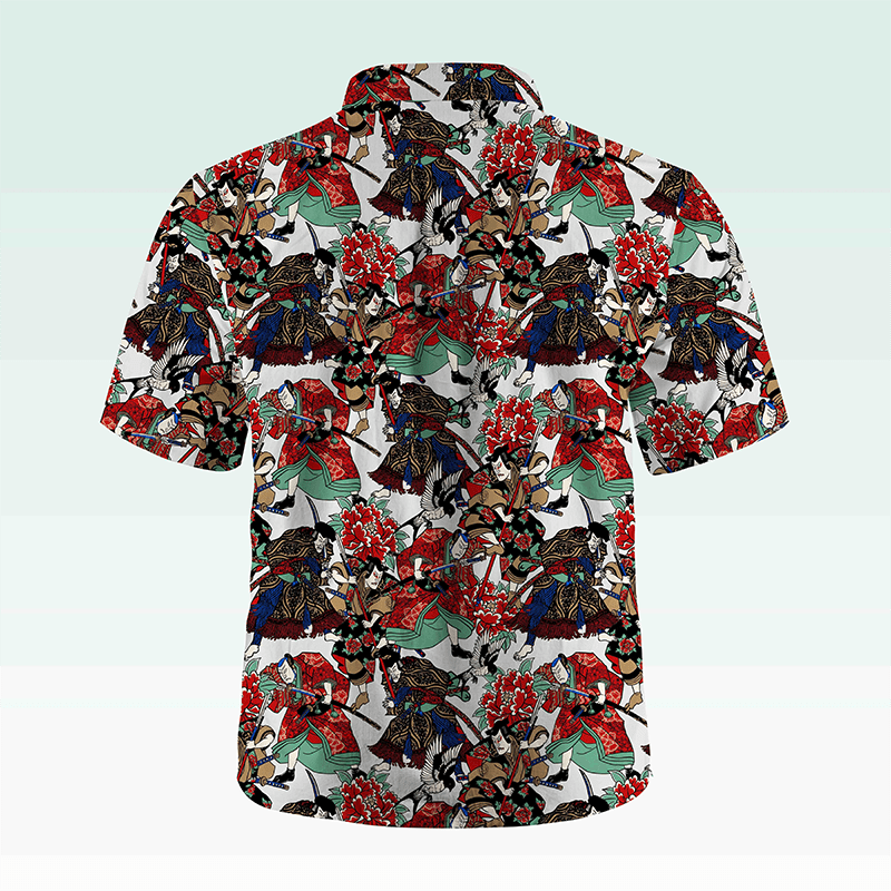 Maturelion Men's Hawaiian Shirt Koi Fish and Waves Cotton Hawaiian Shirt