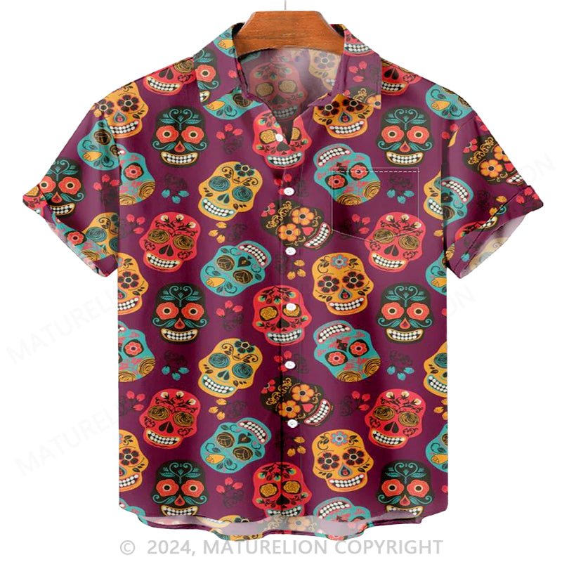 Maturelion Men'S Halloween Day Of The Dead Skull Art Printed Shirt