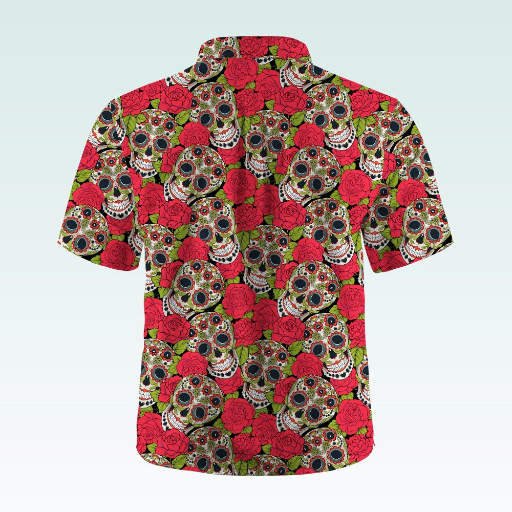 Maturelion Men's Hawaiian Shirt Mexican Sugar Skull Short-Sleeve Work Shirt Print Button Down Tops with Pockets for Men