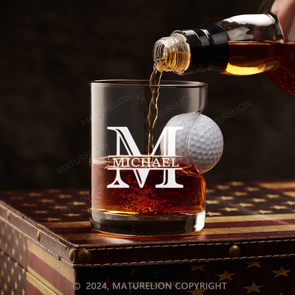 Maturelion Personalized Golf Ball in Whiskey Lowball Glass