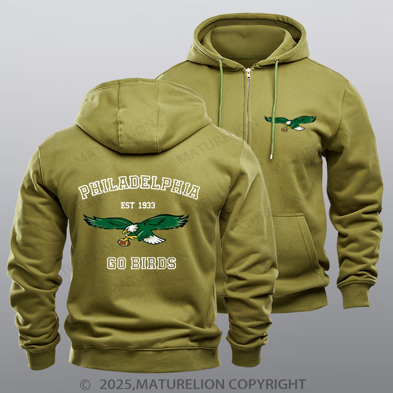 Maturelion Super Bowl Hoodie Vintage Philadelphia Go Birds Eagles Zipper Hoodie