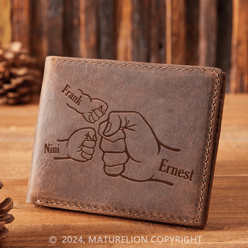 Maturelion Custom Father And Two Baby Leather Wallet Christmas Gift for Men