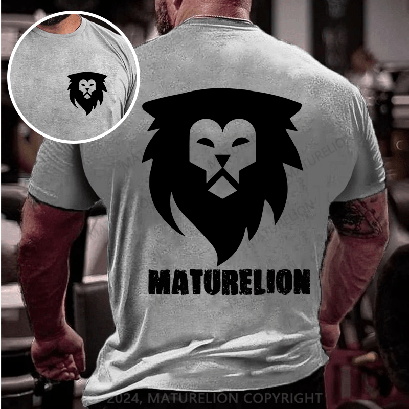 Maturelion Classical  Essentials Retro Mature Lion Printing Cotton T-Shirt