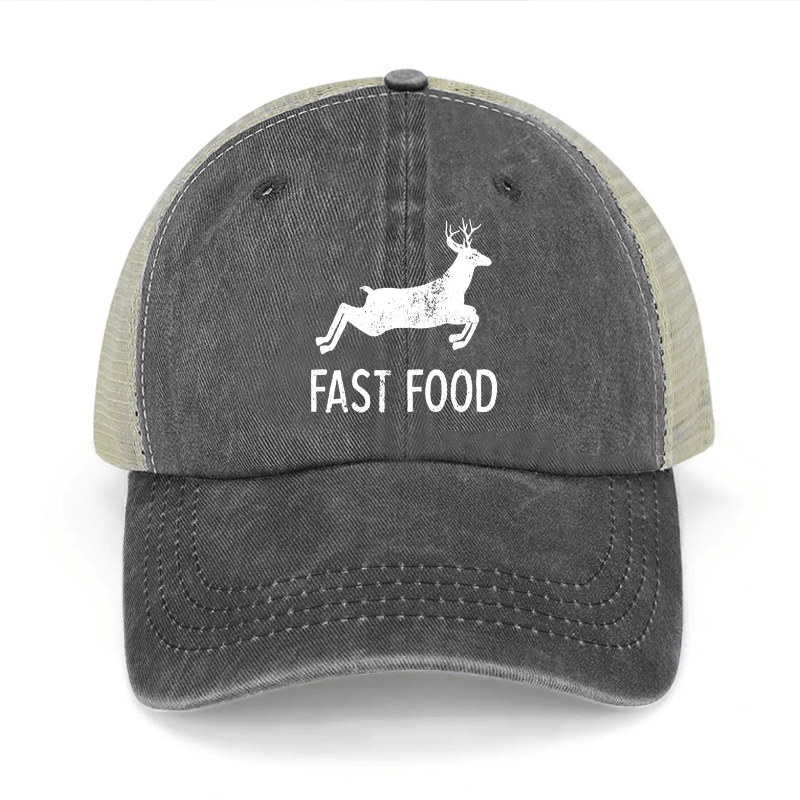 Fast Food Deer Hunting Washed Denim Mesh Back Cap