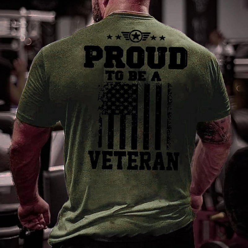 Proud To Be A Veteran USA Flag Print Cotton T-shirt