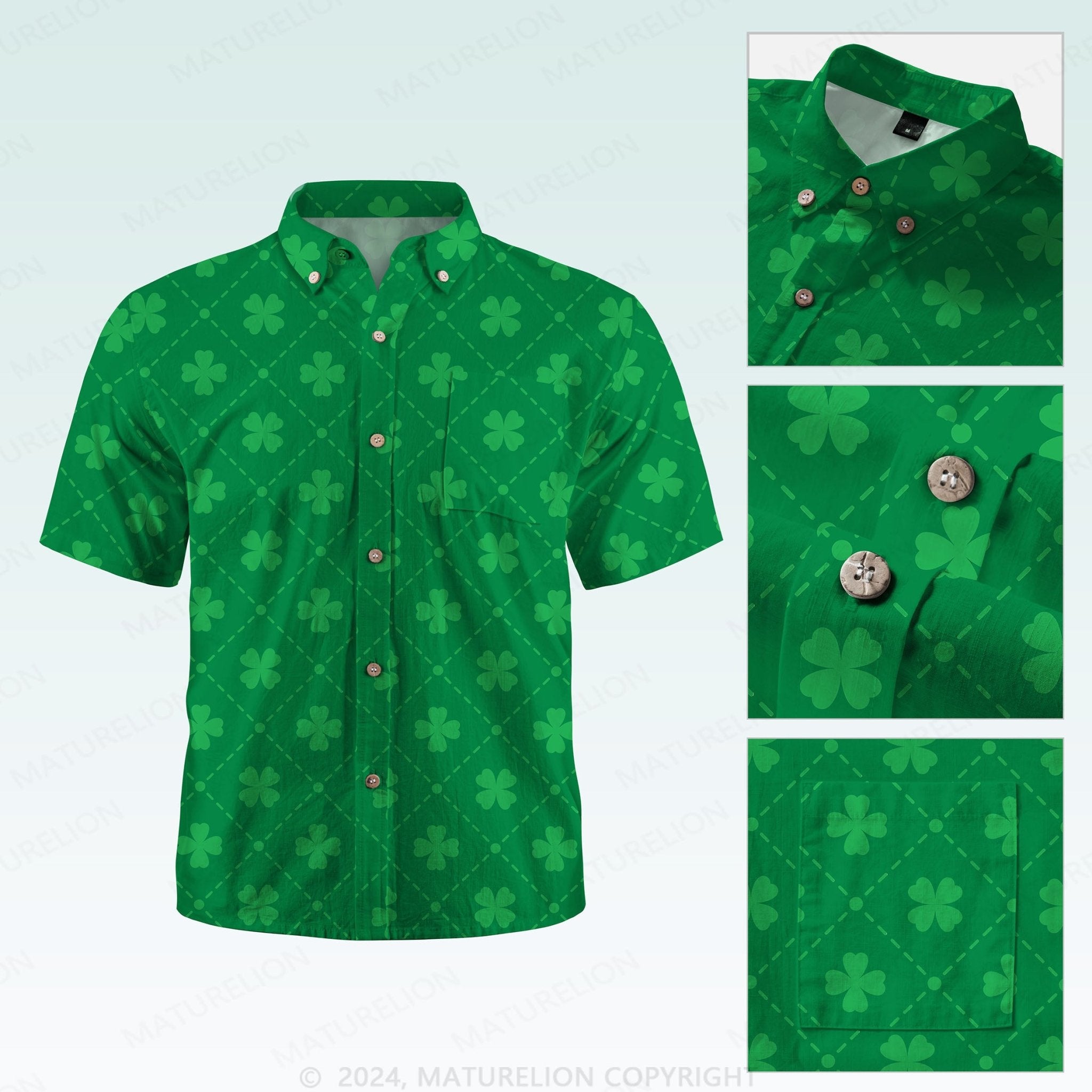 Maturelion St. Patrick's Hawaiian Shirt Retro Shamrock Adventure Hawaiian Shirt