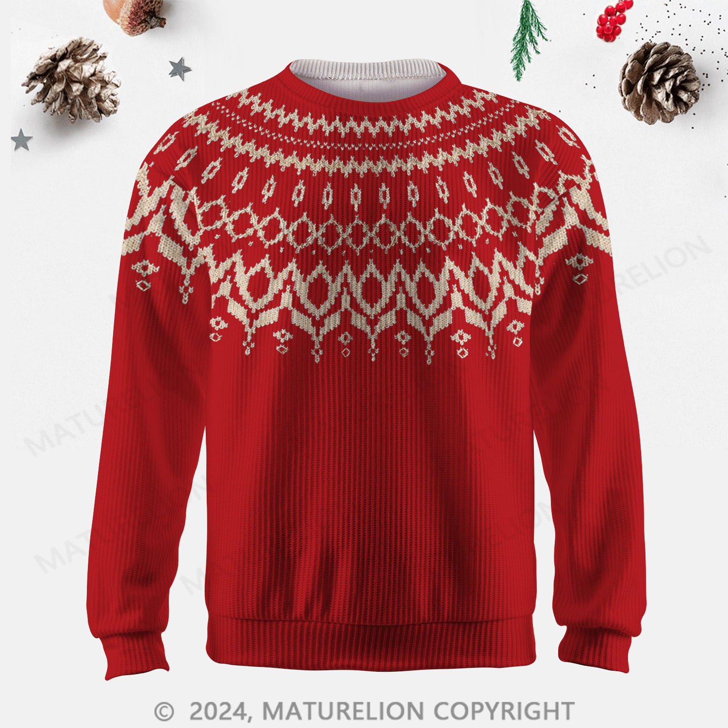 Maturelion Men's Sweater Rustic Wool Blend Fair Isle Sweater