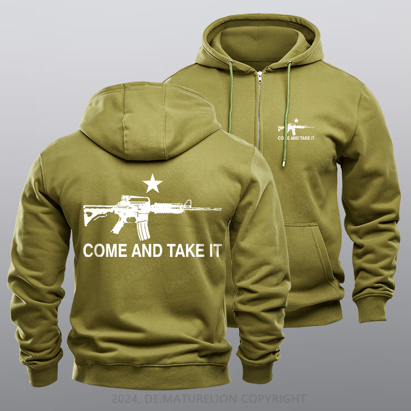 Maturelion Men's Hoodie Black Assault Rifle Come and Take It Zipper Hoodie