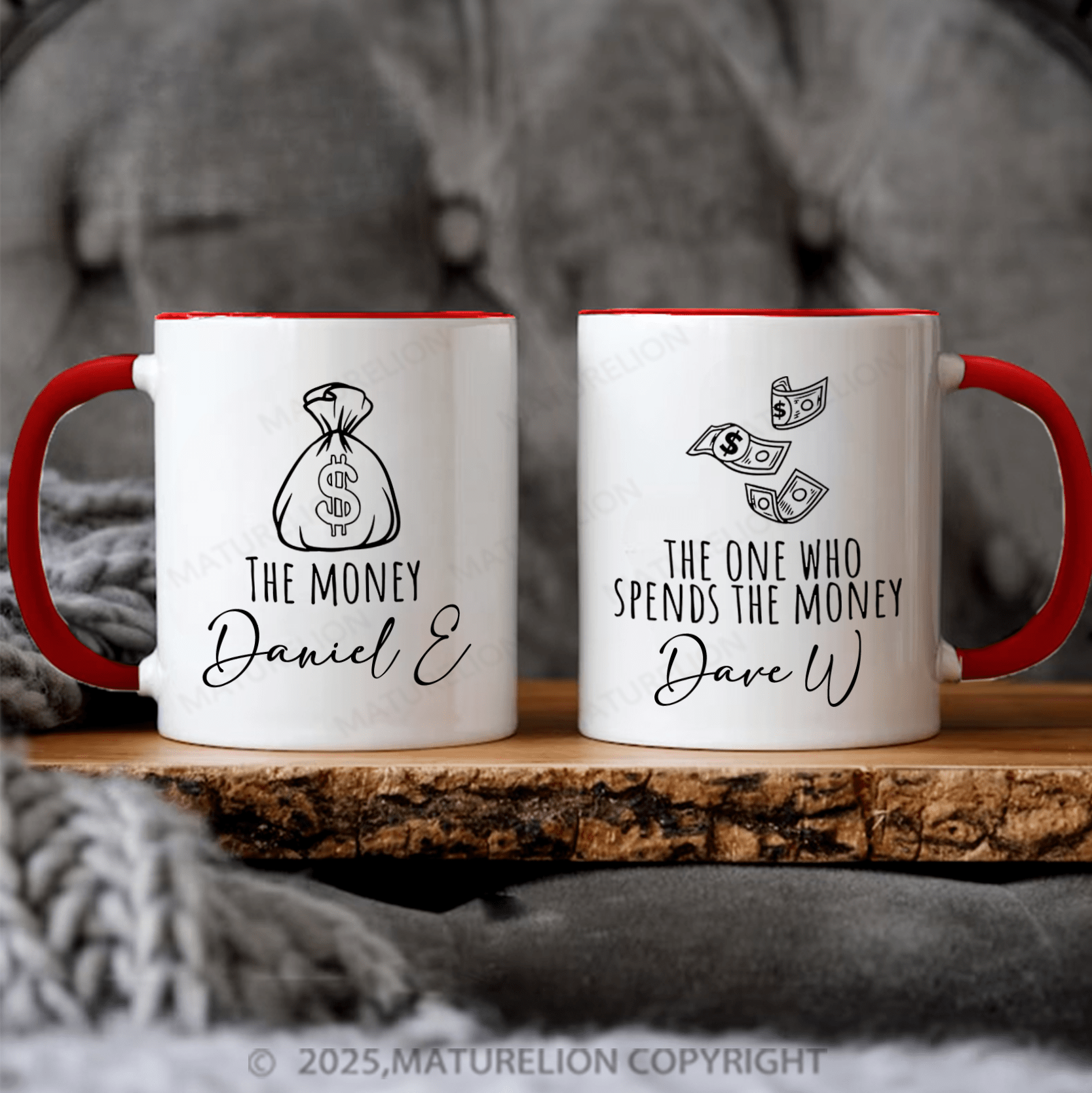 Maturelion Couple Mug Set Custom Couple The Money And The One Who Spends The Money Mug Set