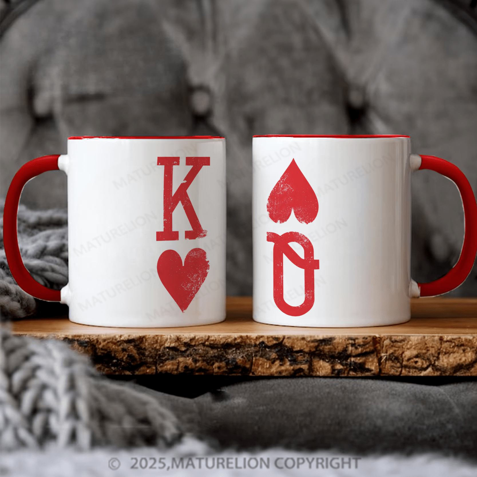 Maturelion Couple Mug Set King and Queen of Hearts Playing Cards Couples Coffee Mug Set