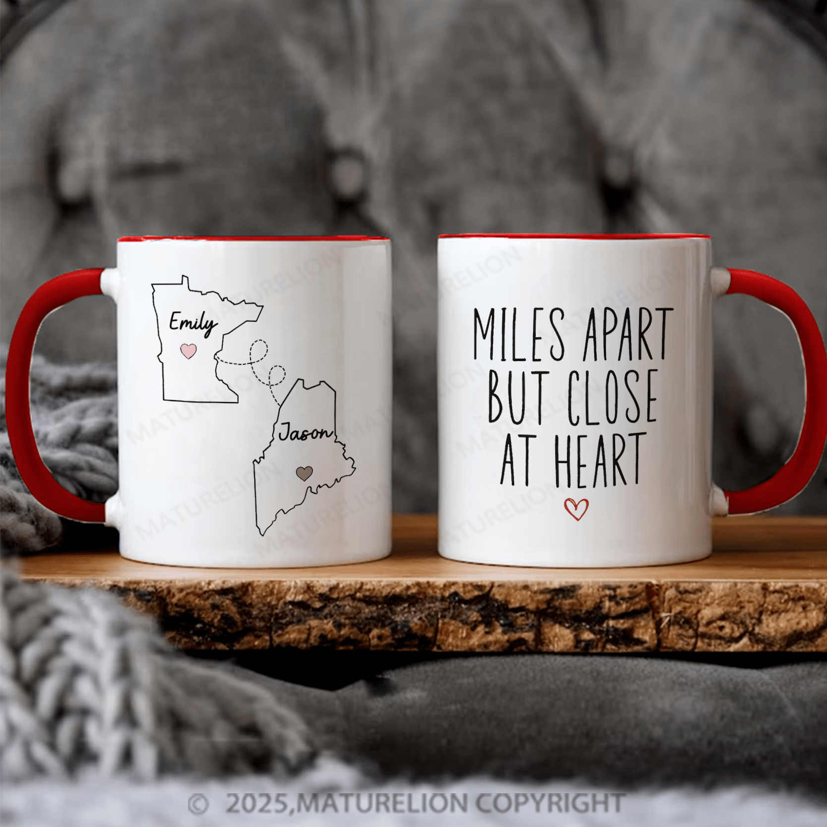 Maturelion Couple Mug Set Long Distance State To State Mug Set