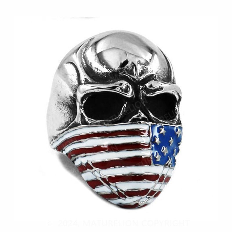 Matuerlion Men's Stainless Steel Ring American Flag Mask Skull Biker Rings