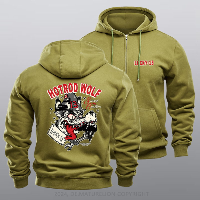 Maturelion Men's Hoodie The Hot Rod Wolf Zipper Hoodie