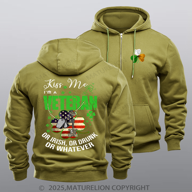 Maturelion Men's Hoodie IM A Veteran Or Irish Or Drunk Or Whatever Patricks Zipper Hoodie