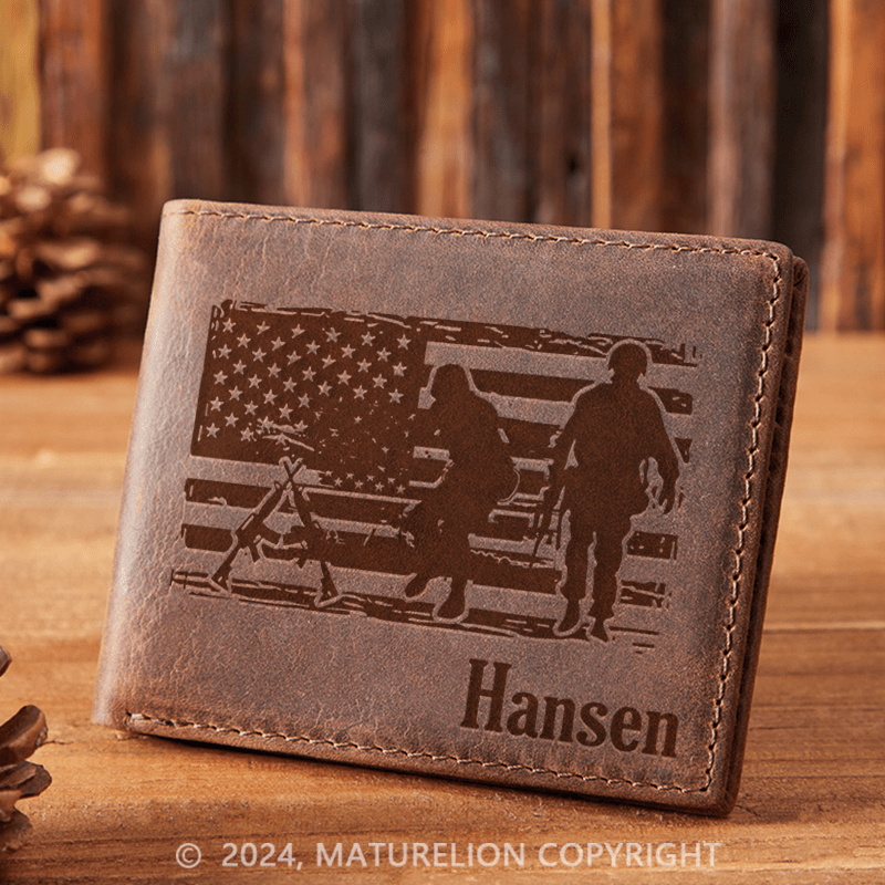 Maturelion Custom Us Army Leather Wallet Christmas Gift for Men