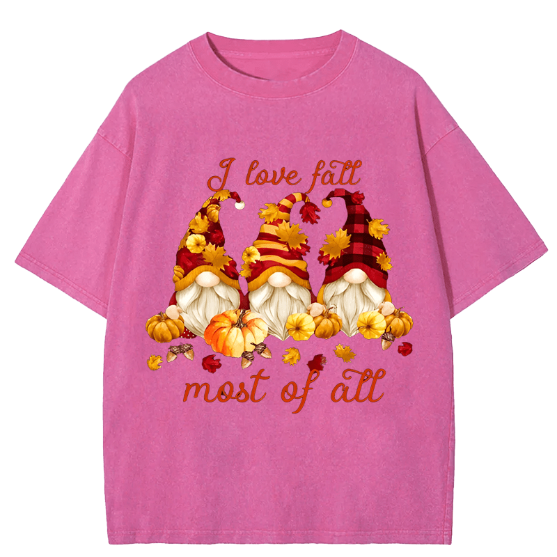 Maturelion Halloween I Love Fall Most Of All Gnomes DTG Printing Washed Cotton T-Shirt