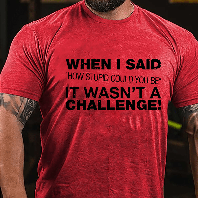 When I Said "How Stupid Could You Be" It Wasn't A Challenge Cotton T-shirt