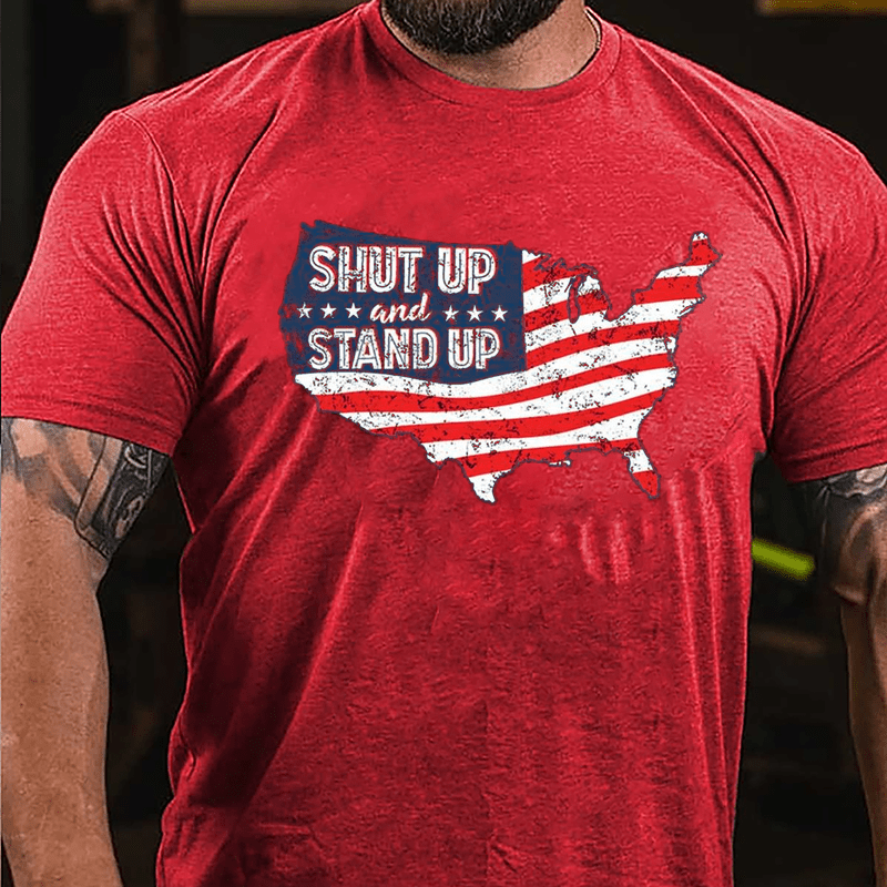 Shut Up And Stand Up American Flag Map Cotton T-shirt