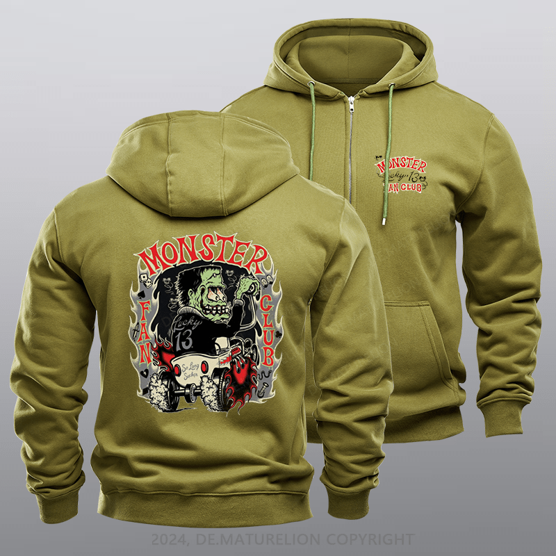 Maturelion Men's Hoodie The Monster Rodder Hot Rod Retro Zipper Hoodie