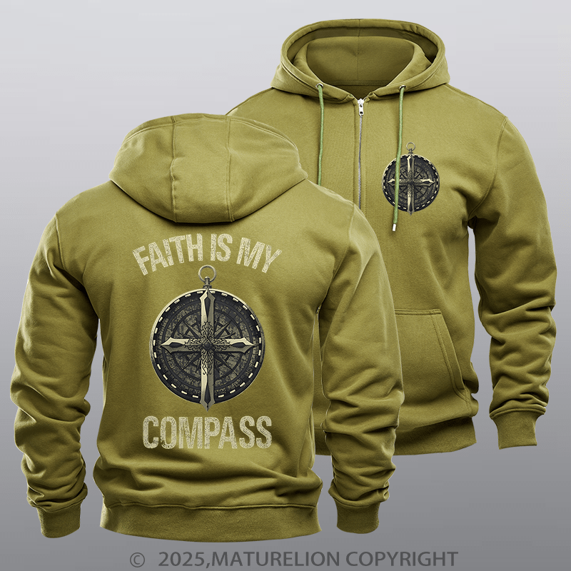 Maturelion Men's Hoodie Faith Is My Compass Zipper Hoodie