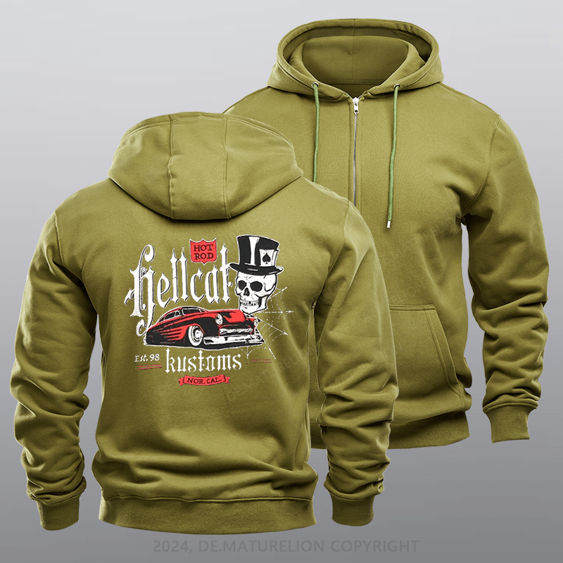 Maturelion Men's Hoodie Hot Rod Hellcat Mens Kustoms Speed Rockabilly Hot Rod  Zipper Hoodie