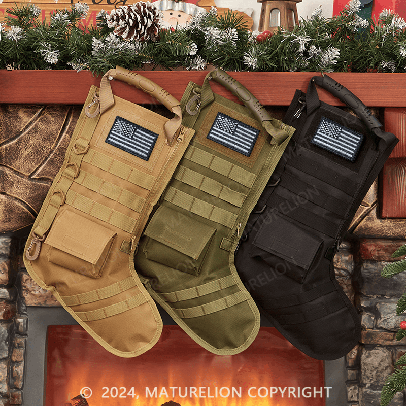 Maturelion Tactical Christmas Stocking, with Flag Patch MOLLE Webbing