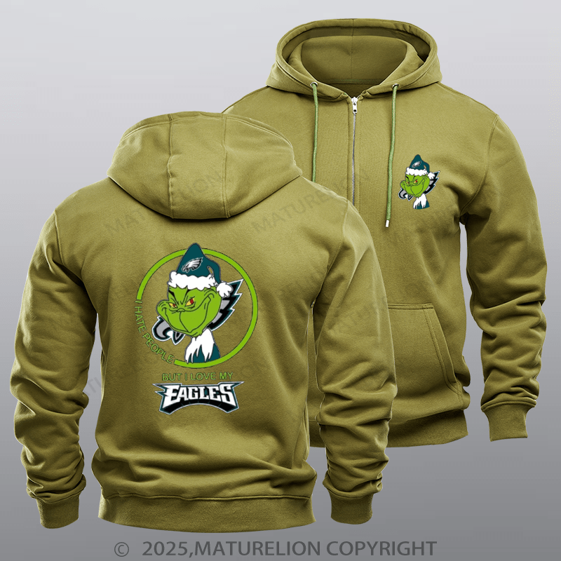 Maturelion Super Bowl Hoodie  Eagles Grinch Zipper Hoodie