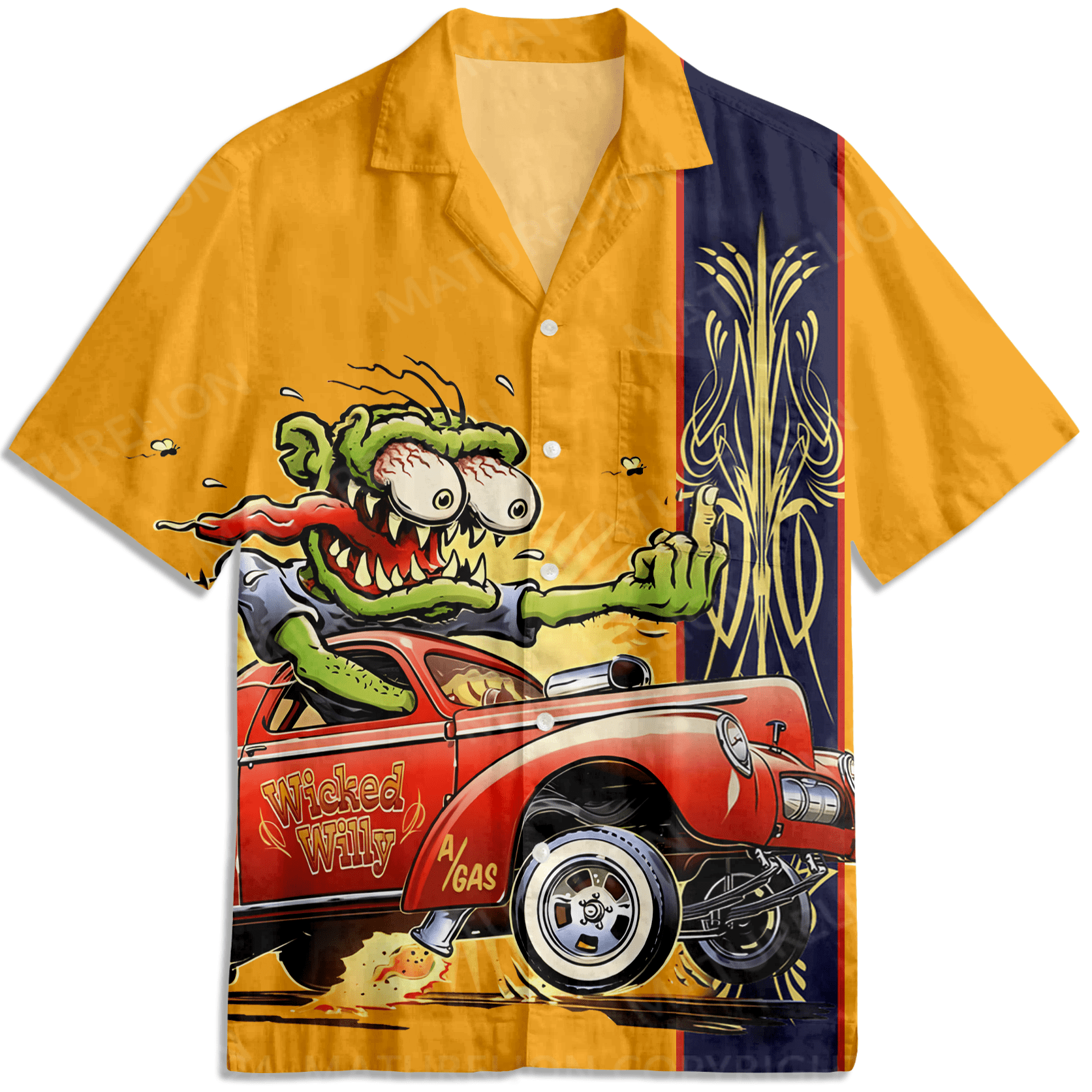 Maturelion Men's Hawaiian Shirt Worry Hot Rod Short Sleeve Shirt