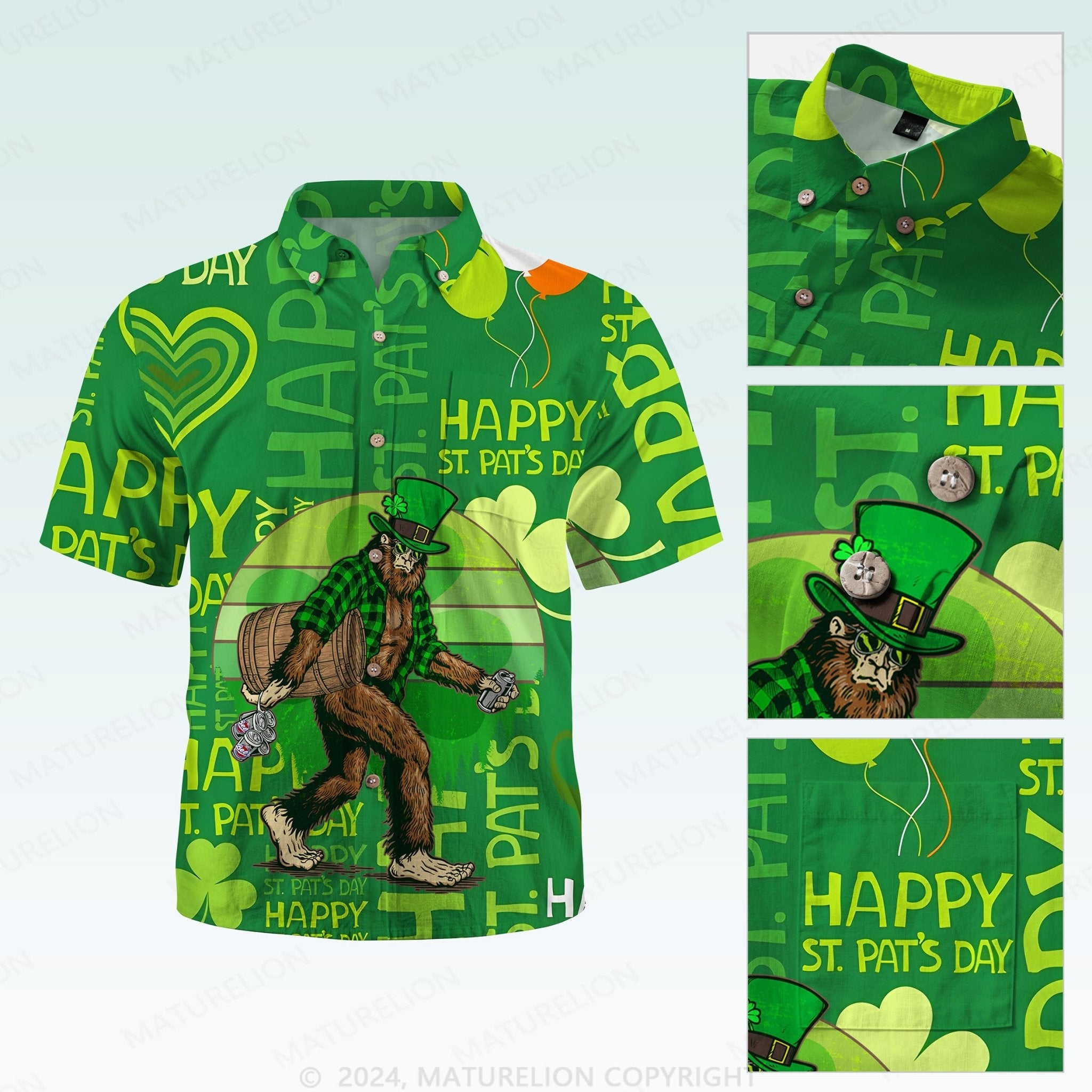 MaturelionSt. Patrick's Hawaiian Shirt Tropical St. Paddy’s Print Hawaiian Shirt