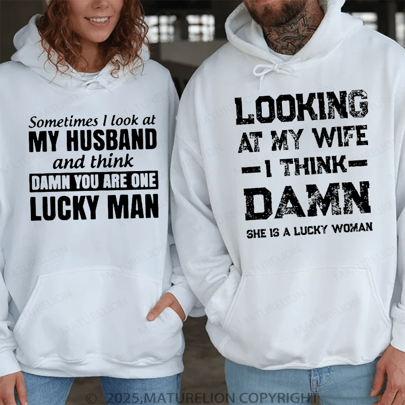 Maturelion Looking At My Wife &  Look At My Husband Couple Hoodie