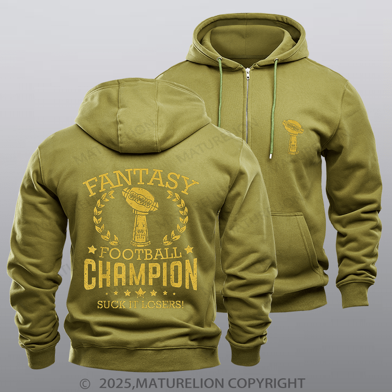 Maturelion Super Bowl Hoodie NFL Fantasy Football Funny Champ Champion Zipper Hoodie