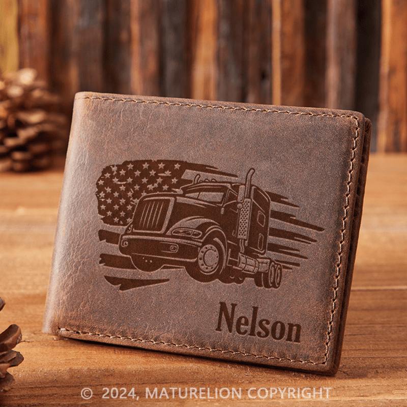 Maturelion Custom American Truck Leather Wallet Christmas Gift for Men