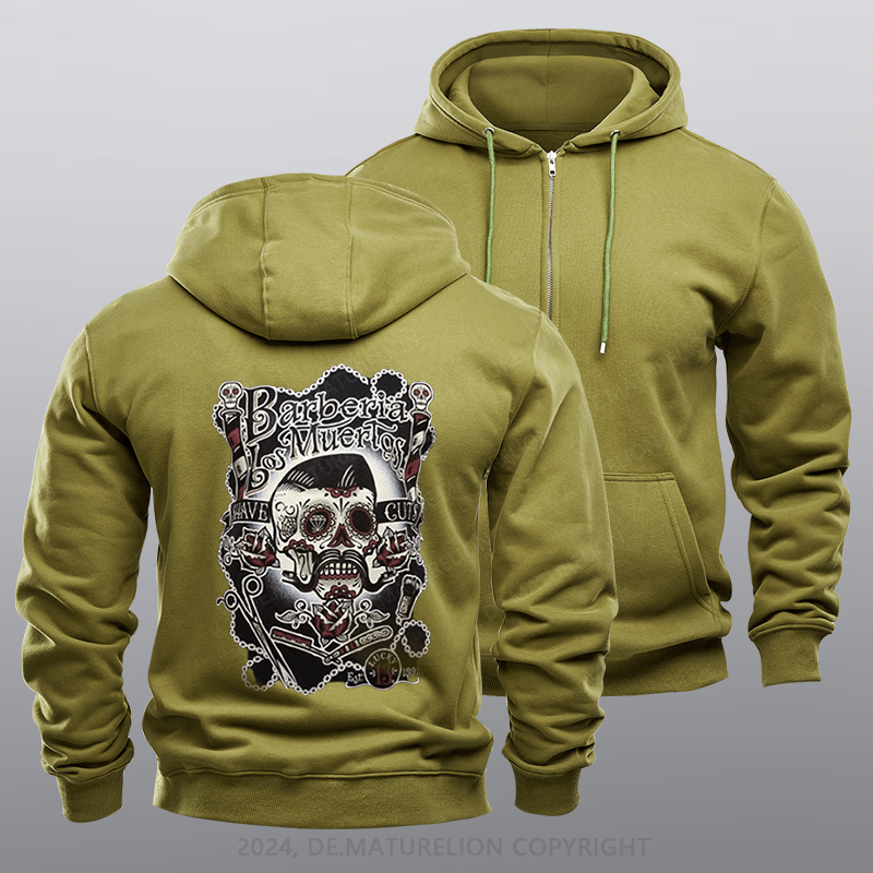 Maturelion Men's Hoodie Barberia Los Muertos Zipper Hoodie