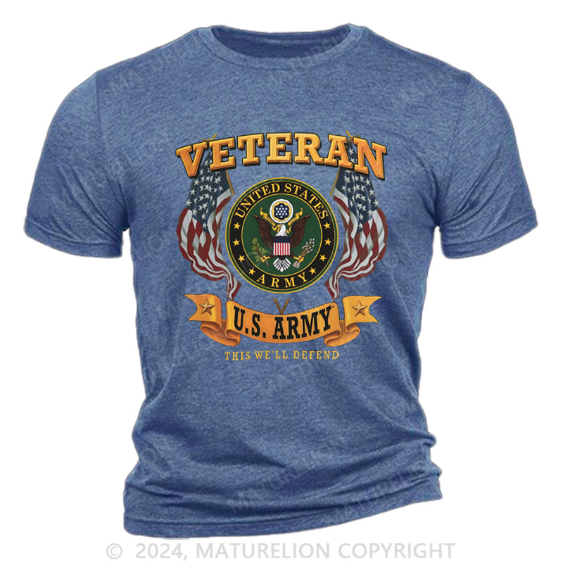 Maturelion Army Veteran Seal Flags Cotton T-Shirt