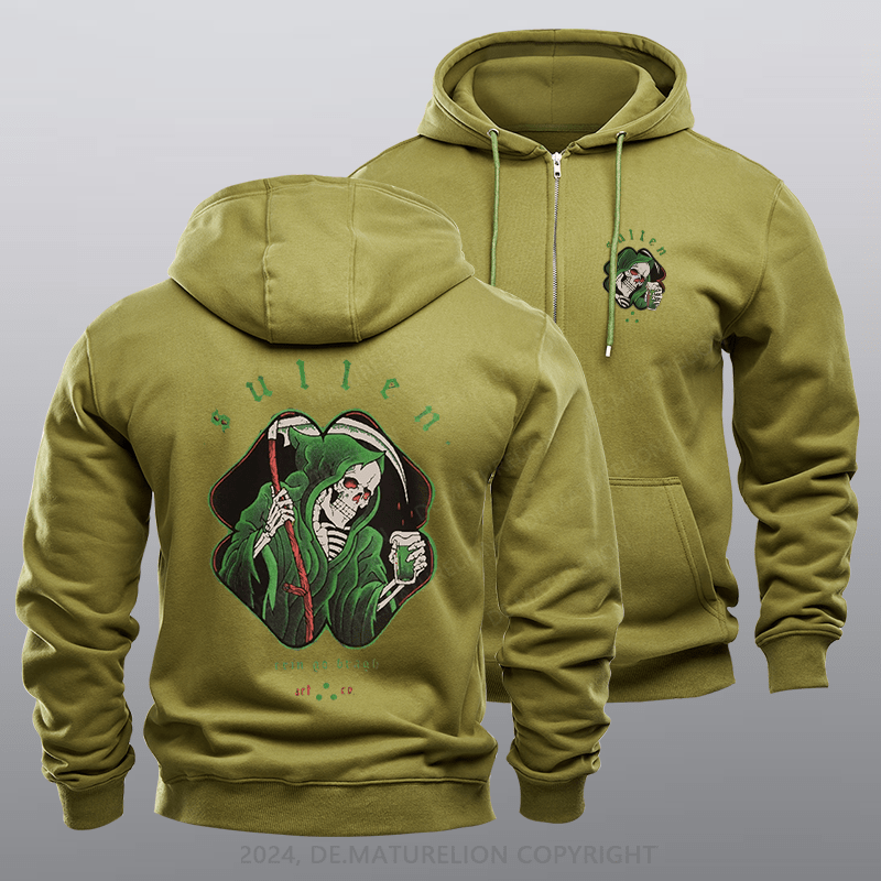 Maturelion Men's Hoodie Erin Go Bragh Green Reapers and Beer Black Zipper Hoodie