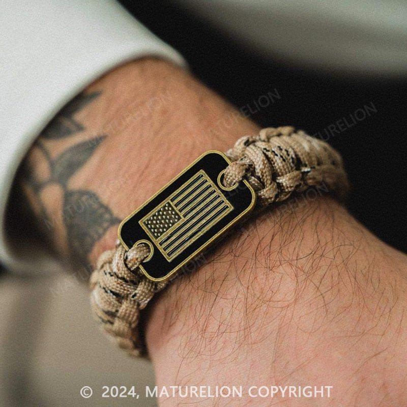 Maturelion Tactical Survival Bracelet for Men with Bronze USA Flag