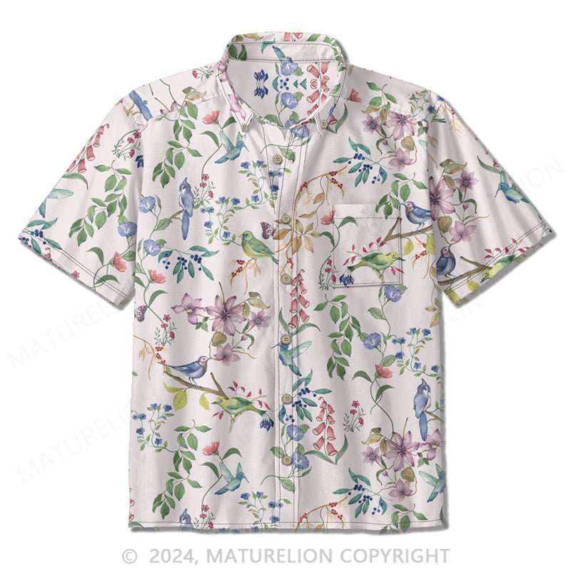 Maturelion Short Sleeve Easy Shirt Flower Painting