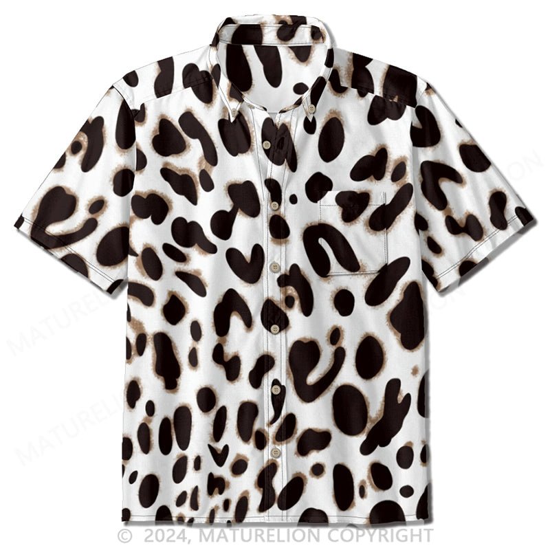 Maturelion Leopard Print Mens Casual Button Down Shirt Printed Summer Beach Shirt