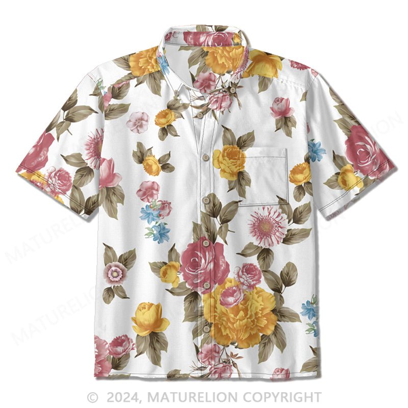 Maturelion Hawaiian Shirt for Men Short Sleeve Button Down Shirt Causal Summer Shirt Watercolor Floral Flowers in Vintage Rustic Style