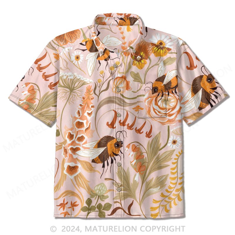 Maturelion Bees and flowers Mens Casual Shirts, Casual Mens Summer Shirts, Mens Button Up Shirts Short Sleeve Stylish