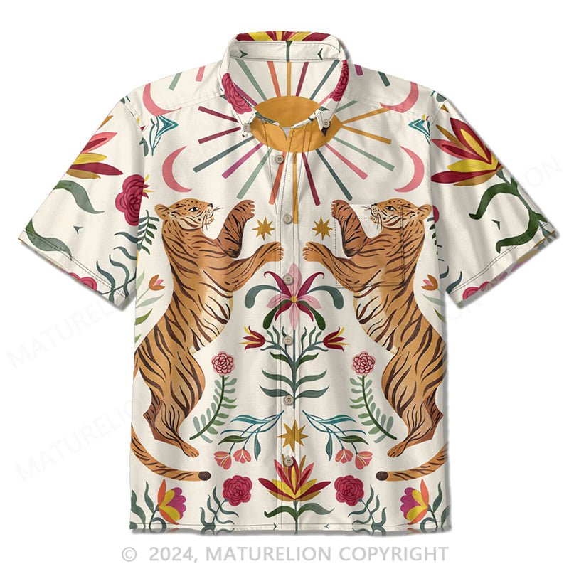 Maturelion Men's Hawaiian Beach Shirts Animal Floral Print Casual Button Down Camp Shirt