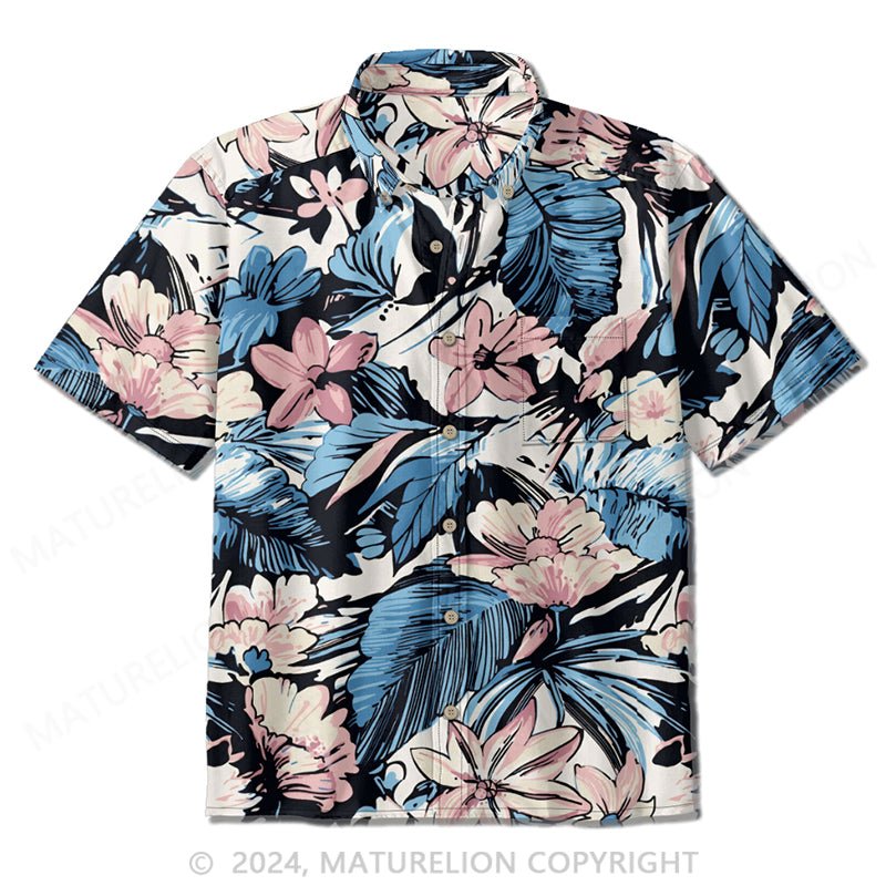 Maturelion Men's Retro 90s Printed Shirts Hawaiian Short Sleeved Button Up Shirt