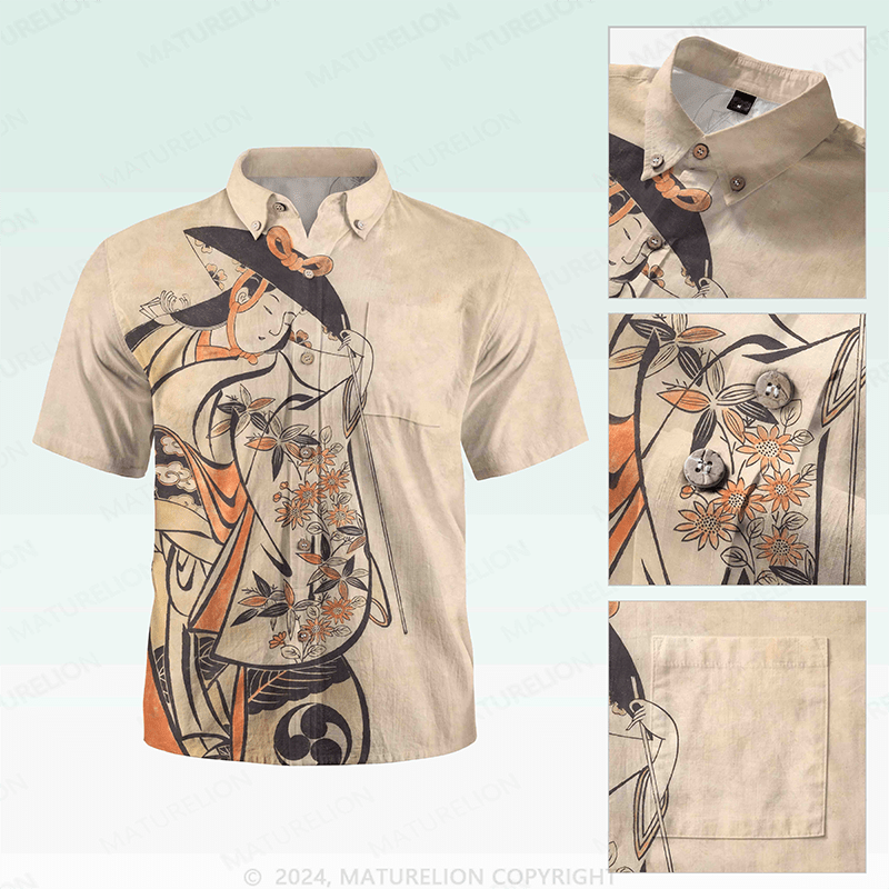 Maturelion Men's Hawaiian Shirt Gintama Print Button Down Short Sleeve Shirt