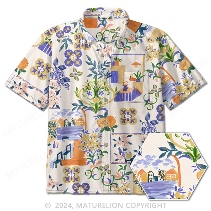 Maturelion Short-sleeve printed flex casual shirt