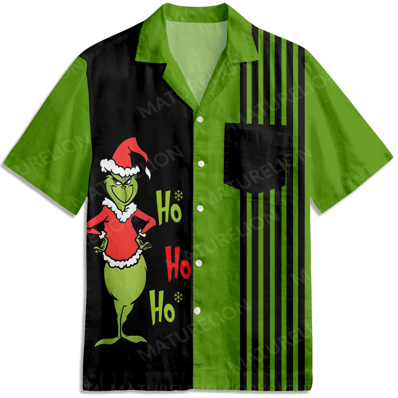 Matuewlion Christmas Hawaiian Shirts Merry Grinchmas Striped Men's Short Sleeve Shirt