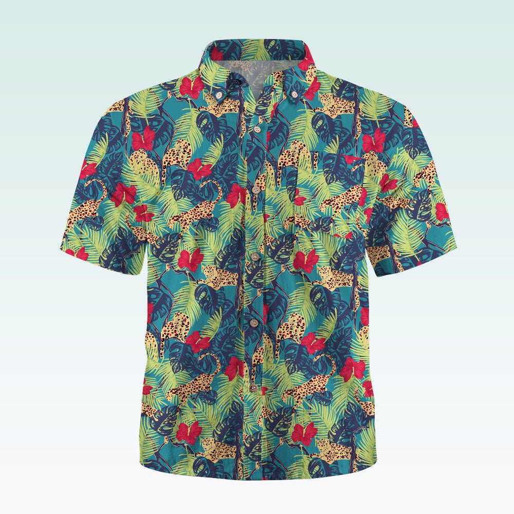 Maturelion Men's Hawaiian Shirt Jurassic Park Boys Woven Shirt with Short Sleeves