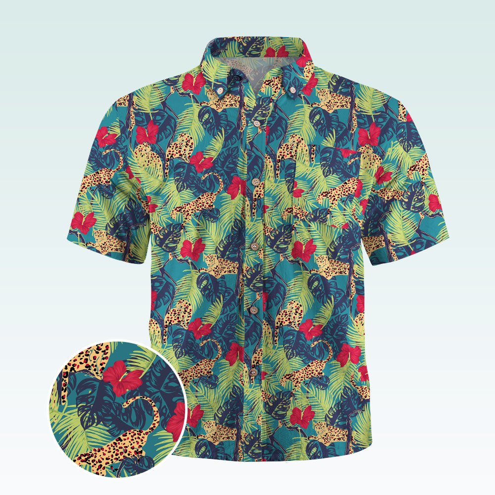 Maturelion Men's Hawaiian Shirt Jurassic Park Boys Woven Shirt with Short Sleeves